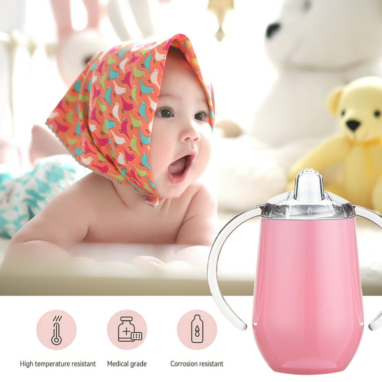10 Oz Stainless Steel Baby Children Kids Sippy Cup Tumbler - Double Wall -  Vacuum Insulated - BPA Free - No Leak - No Spill (Pink)