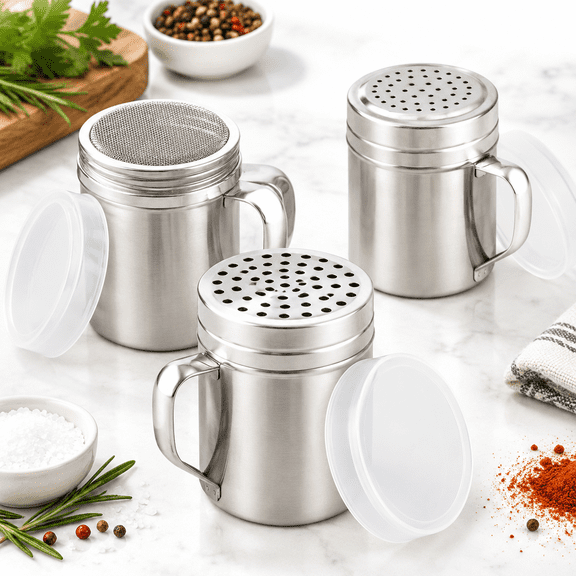 10 Oz Stainless Steel Dredge Set of 3 with Fine Medium and Coarse Holes
