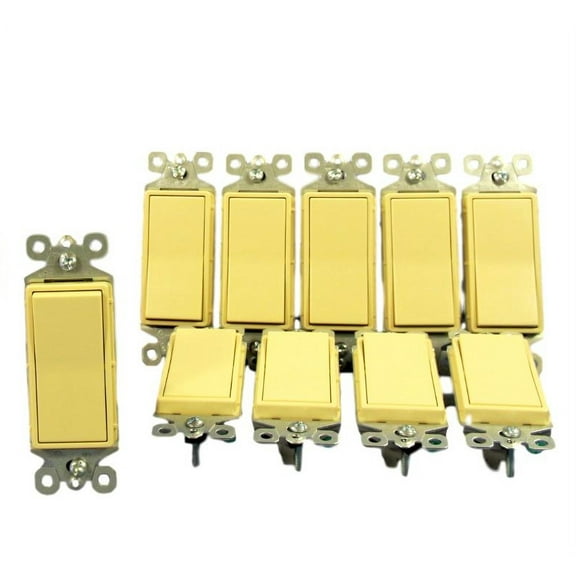 10 P&S Ivory Decorator Single Pole Rocker Light Switches 15A 120/277VAC TM870-I