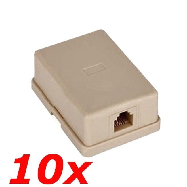 10-PACK 1-Port RJ11 6P4C Ivory Surface Mount Box SMB Biscuit Jack for ...