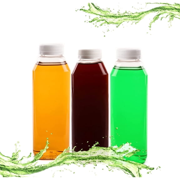 (10 PACK) 10oz Clear Empty Plastic Juice Bottles with Caps - Disposable Square Plastic Smoothie Bottles with Tamper Evident Lids, Bulk Reusable Bottles for Juice, Apple Cider, Lemonade, USA Made