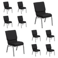 thumbnail image 1 of (10 PACK) 18.5'' Wide Black Patterned Fabric Church Chair with Book Rack and Silver Vein Frame - Multipurpose Stackable Office Side Chair, 1 of 7