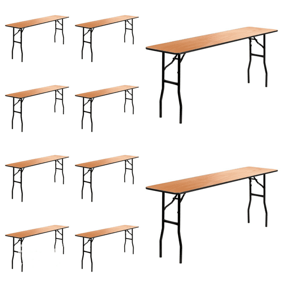 (10 PACK) 18'' X 72'' Wood Folding Training, Seminar Table With Clear Coated Finish