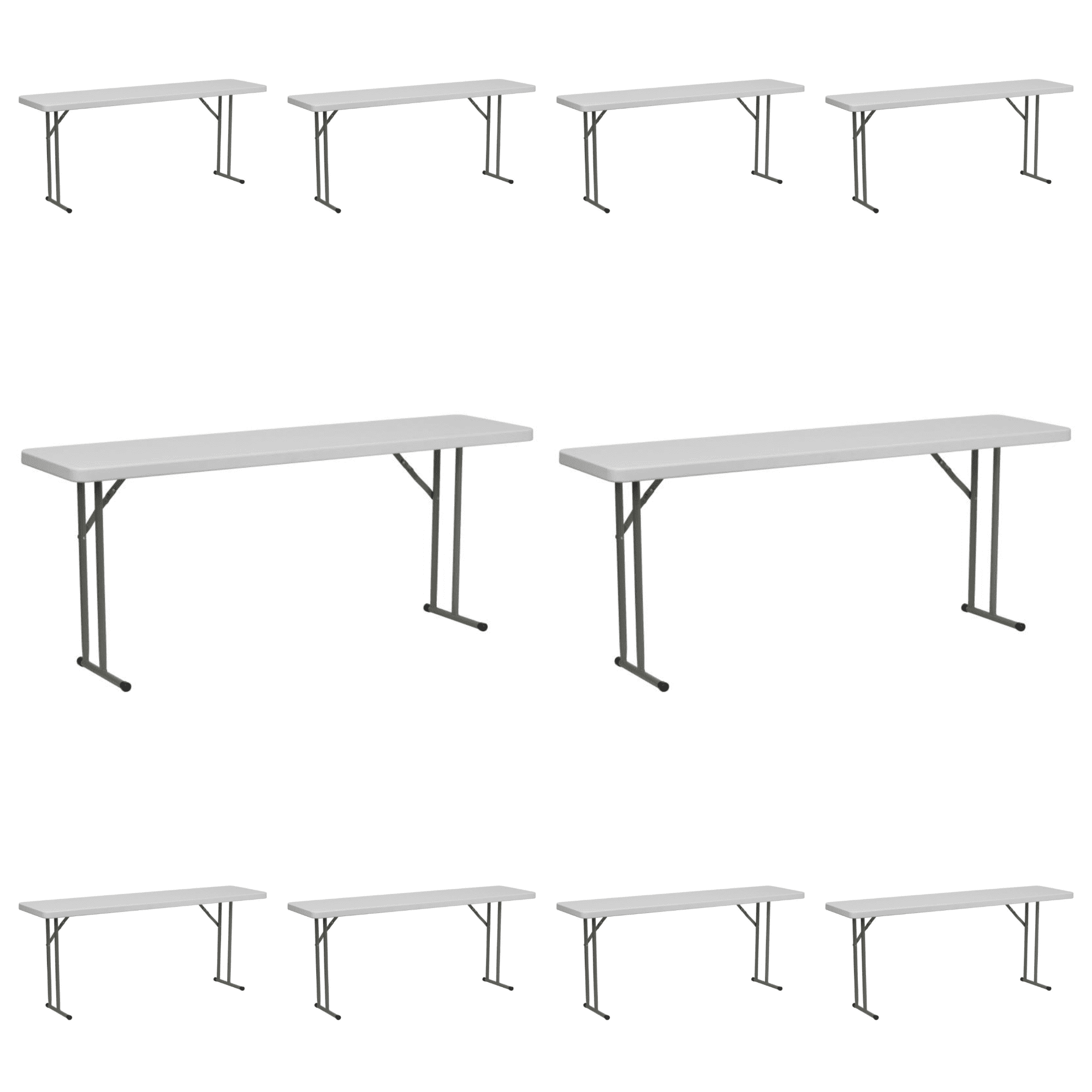 10 Pack 18''x72'' Six Foot Granite White Plastic Folding Table