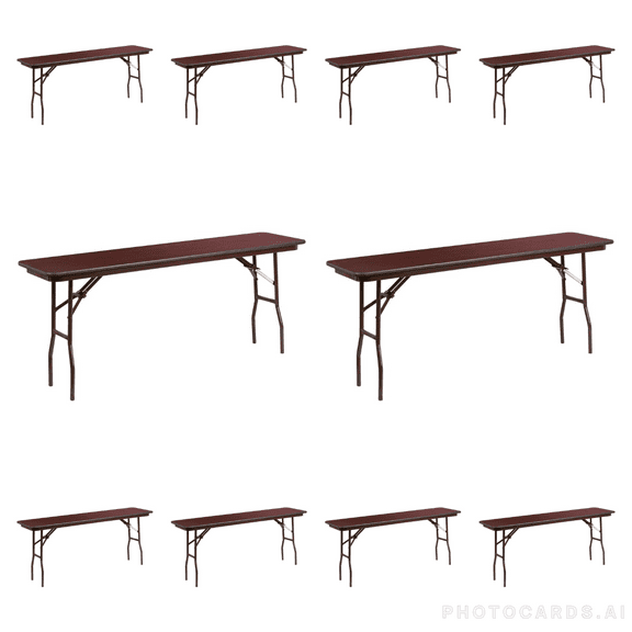 (10 PACK) 18" x 72" Rectangular High Pressure Mahogany Laminate Seminar, Training Table/Commercial Quality Laminate Folding Training Table/ 6-Foot Rectangular Mahogany Laminate Folding Training Table