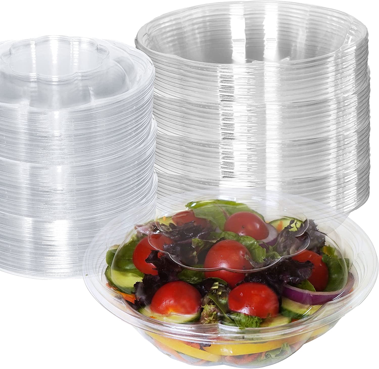 [10 PACK] 18oz Clear Disposable Salad Bowls with Lids - Clear Plastic ...
