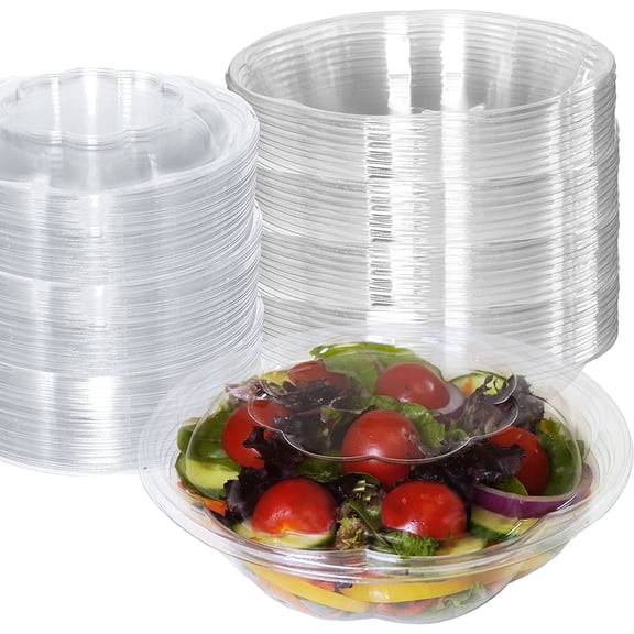 [10 PACK] 18oz Clear Disposable Salad Bowls with Lids - Clear Plastic Disposable Salad Containers for Lunch To-Go, Salads, Fruits, Airtight, Leak Proof, Fresh, Meal Prep | Rose Bowl Container (18 OZ)