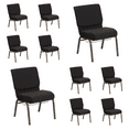 thumbnail image 1 of (10 PACK) 21'' Wide Black Dot Patterned Fabric Church Chair with Book Rack and Gold Vein Frame - Multipurpose Stackable Office Side Chair, 1 of 8