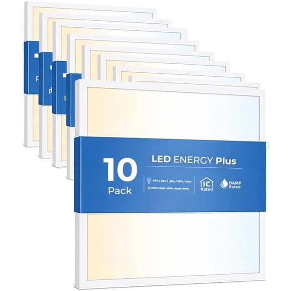 10 PACK 2x2 LED Flat Panel Light for Drop Ceiling, 5200lm Selectable 20W/25W/30W/35W/40W, Color Temperature 3000K/3500K/4000K/5000K/6500K, 0-10V Dimmable, 120-277V, ETL, DLC