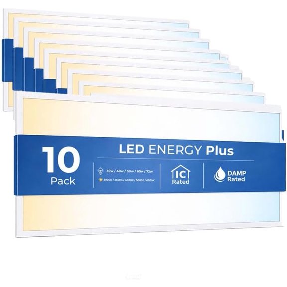 10 PACK 2x4 LED Flat Panel Light for Drop Ceiling, 9360lm Selectable 30W/40W/50W/60W/72W, Color Temperature 3000K/3500K/4000K/5000K/6500K, 0-10V Dimmable, 120-277V, ETL
