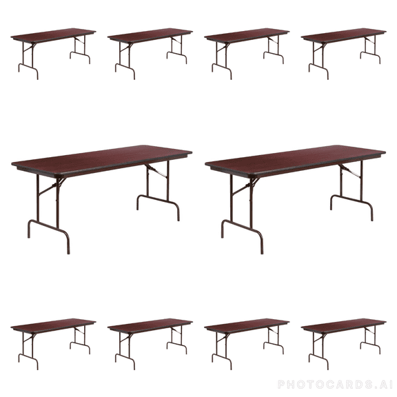 (10 PACK) 30'' x 72'' Rectangular Mahogany High Pressure Laminate Folding Banquet Table - 6-Foot Mahogany Laminate Folding Banquet Table For Commercial Use