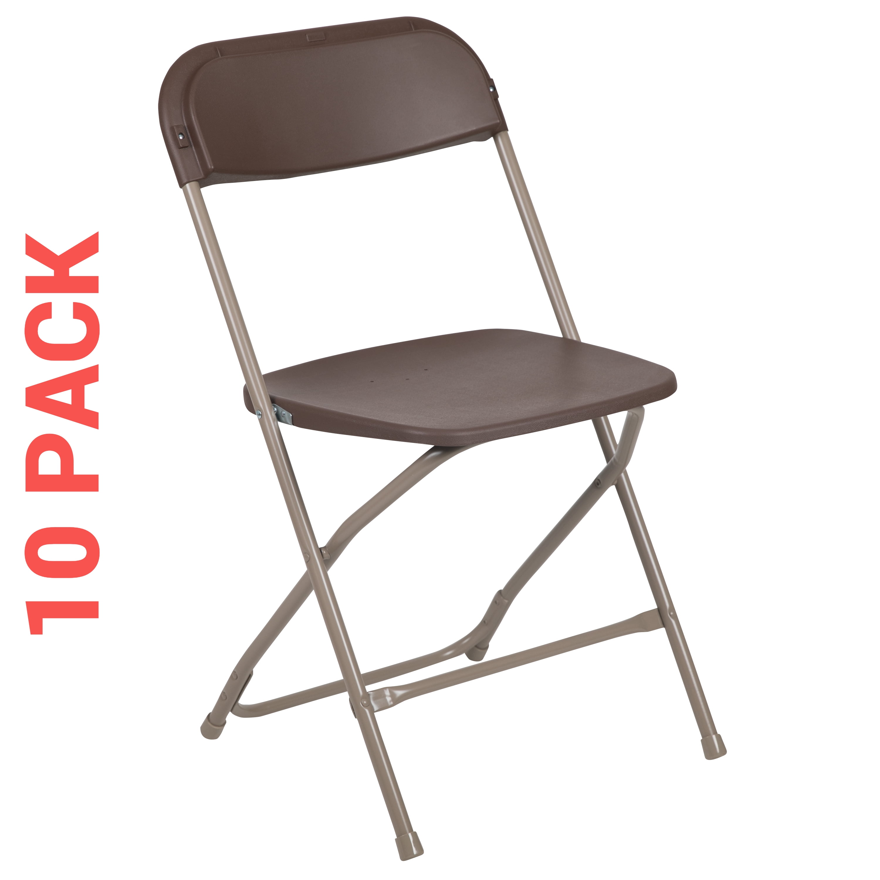 10 PACK 300 Lbs Weight Capacity Commercial Quality Brown Stackable Plastic Folding Chair