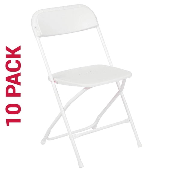 10 PACK 300 Lbs Weight Capacity Commercial Quality White Stackable Plastic Folding Chair