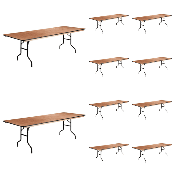 (10 PACK) 36" X 96" Rectangular Wood Folding Banquet Table - Commercial Quality Banquet Table / 8-Foot Rectangular Wood Folding Banquet Table