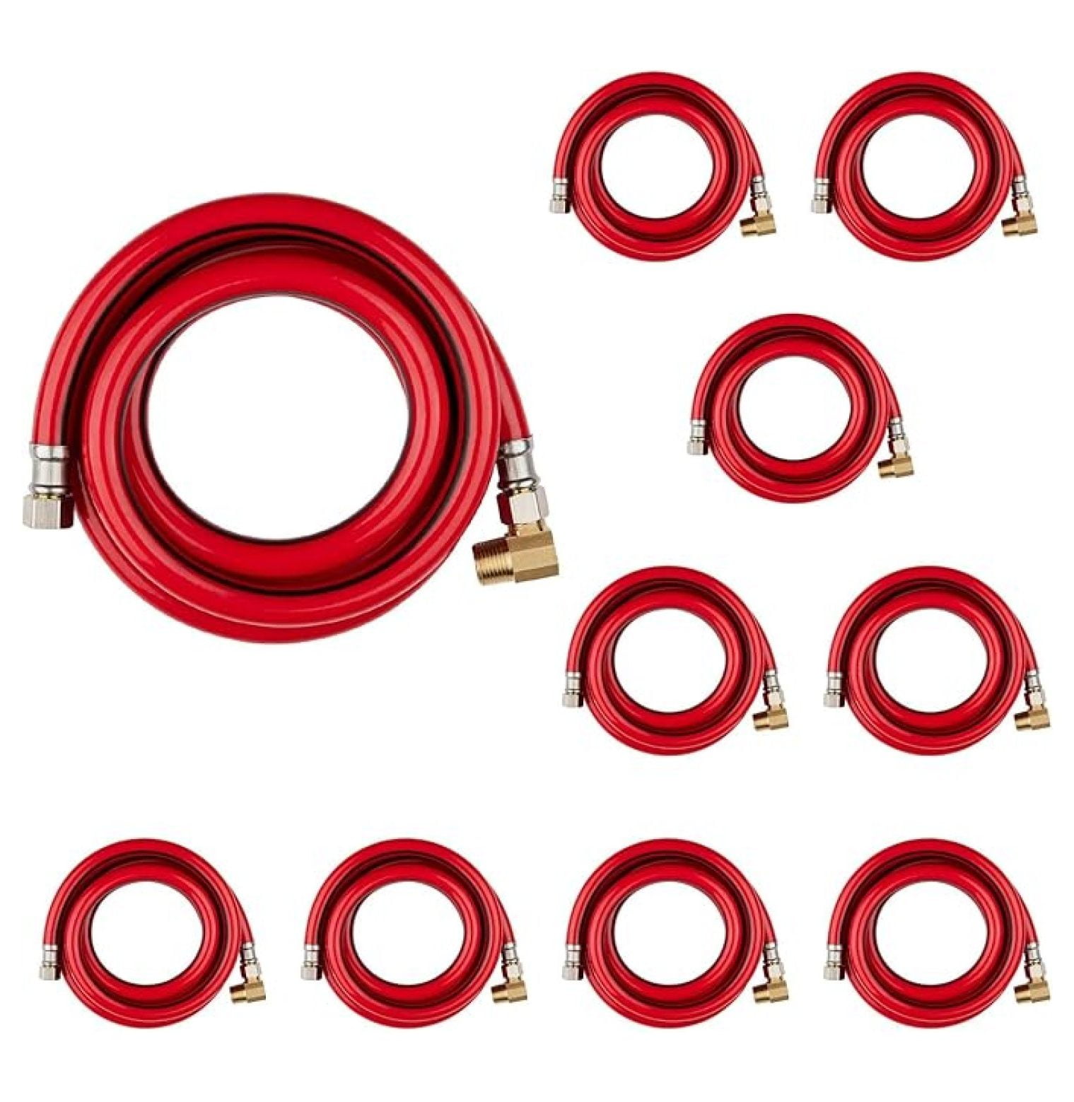 10-PACK 6 FT Red PVC Dishwasher Hose with Attached 90 Degree 3/8" MIP Elbow, 3/8" x 3/8" Comp Water Supply Line