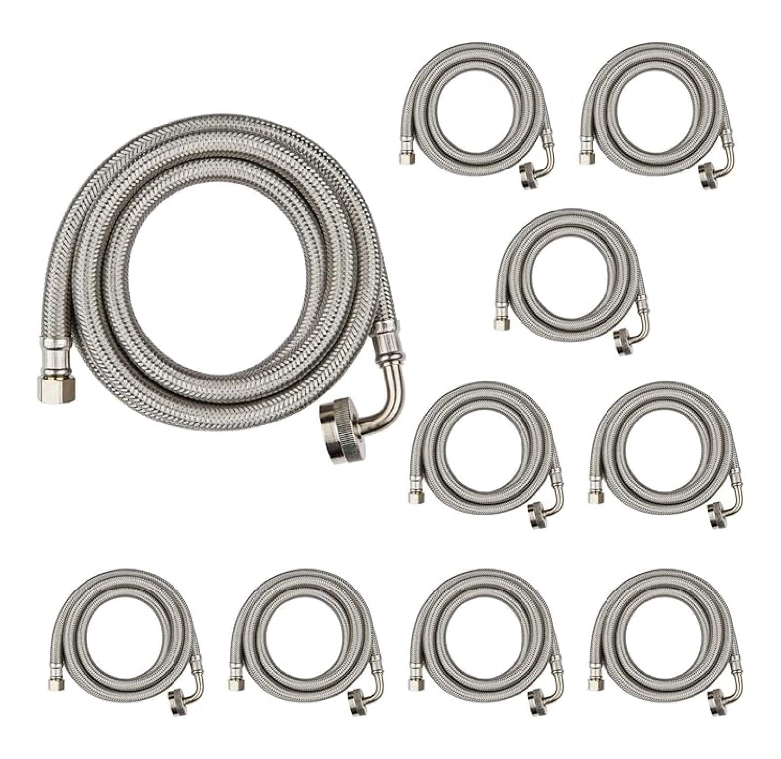 10-PACK 6 FT Stainless Steel Dishwasher Hose with 90 Degree FGH Elbow, 3/8" Comp x 3/4” FHT Water Supply Line