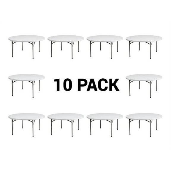 (10 PACK) 60'' Round Plastic Folding Table - Heavy Duty Banquet Table