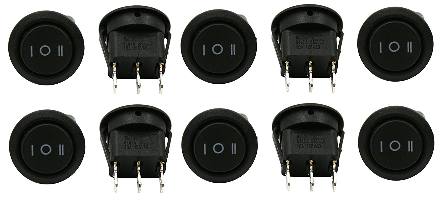 3 Position Mini Rocker Switch 10 PACK 6A 250V 10A 125V ON/OFF/ON 3 POSITION MINI ROUND ROCKER SWITCH ...