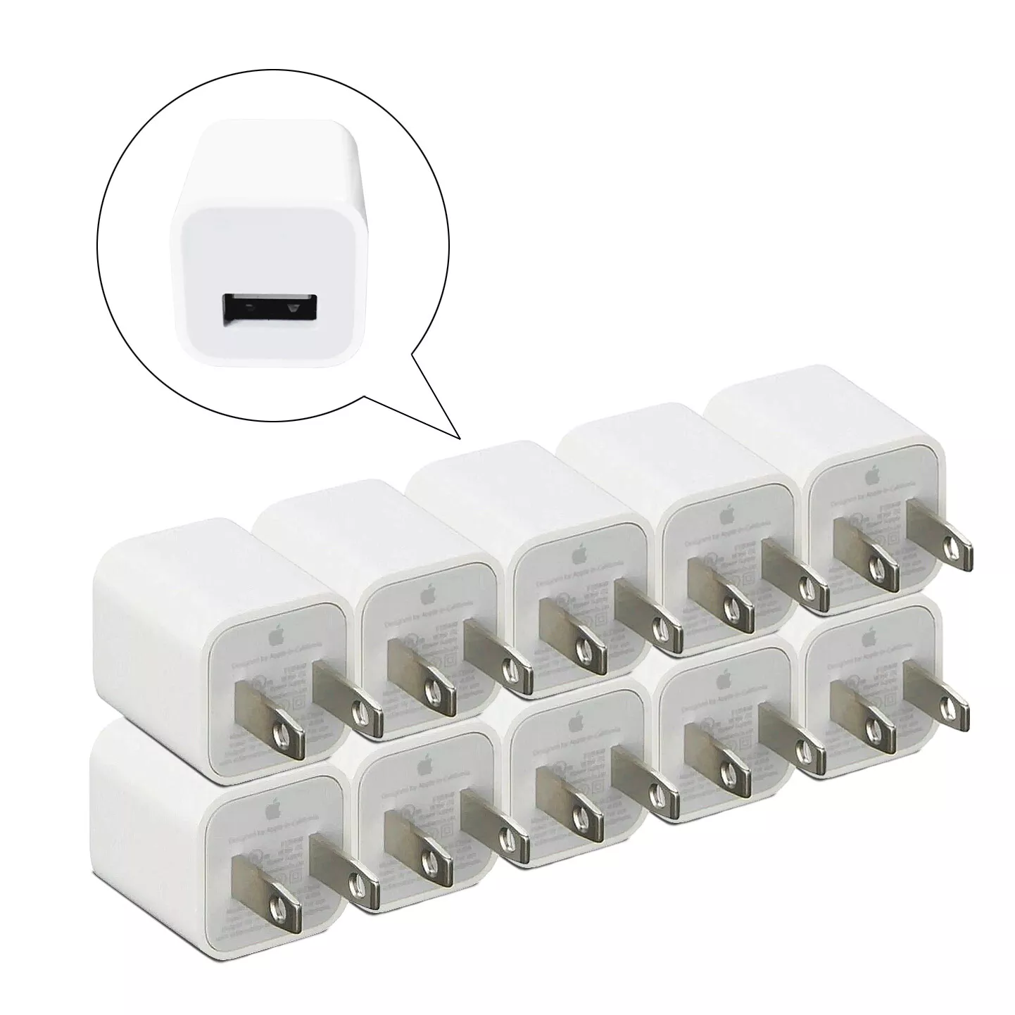 Pre-Owned 10 PACK Apple A1385 Travel USB Wall Charger for iPhone/iPad (White)