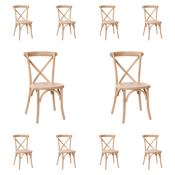 10 PACK Bistro Style Cross Back Driftwood Wood Stackable Dining Chair - X Back Banquet Dining Chair