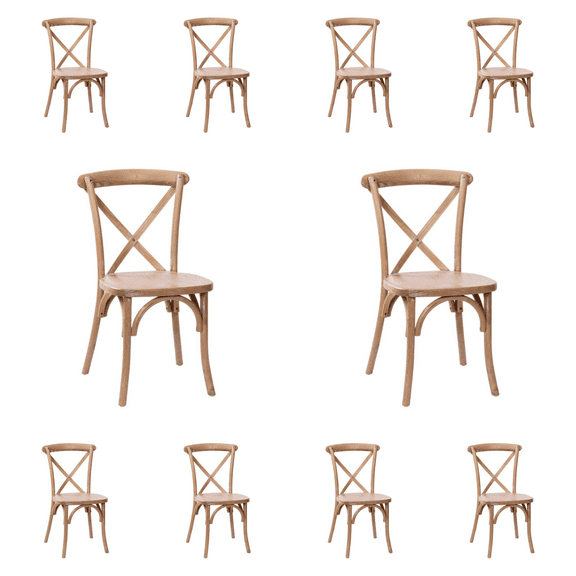 10 PACK Bistro Style Cross Back Medium With White Grain Wood Stackable Dining Chair - X Back Banquet Dining Chair