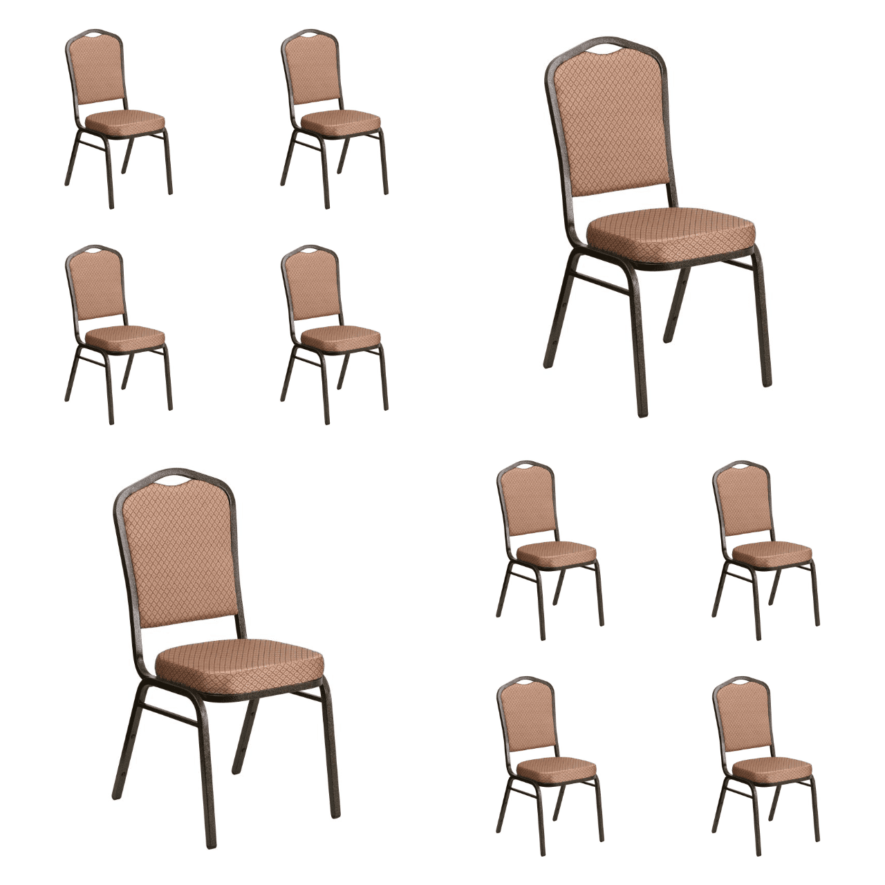 (10 PACK) Crown Back Banquet Dining Chair with Gold Diamond Patterned Fabric Commercial
