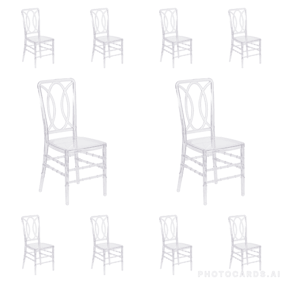 (10 PACK) Crystal Clear Resin Designer Back Chair with FREE Vinyl Seat Cushion - Commercial Quality Stackable Resin Designer Back Banquet, Wedding Chair