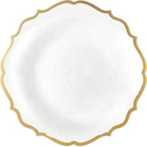(10 PACK) EcoQuality 10.5" inch Round White Plastic Plates with Gold Rim Modern Design - Heavy Duty Large Disposable Charger Dinner Plate Weddings, Tableware, China Like Party Plates