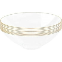 (10 PACK) EcoQuality 16 oz Clear Plastic Round Bowls with Gold Rim - Disposable Plastic Soup Bowls, Heavy Duty Plastic Salad Bowls, Dessert Bowl for Baby Showers, Weddings, Birthday Party