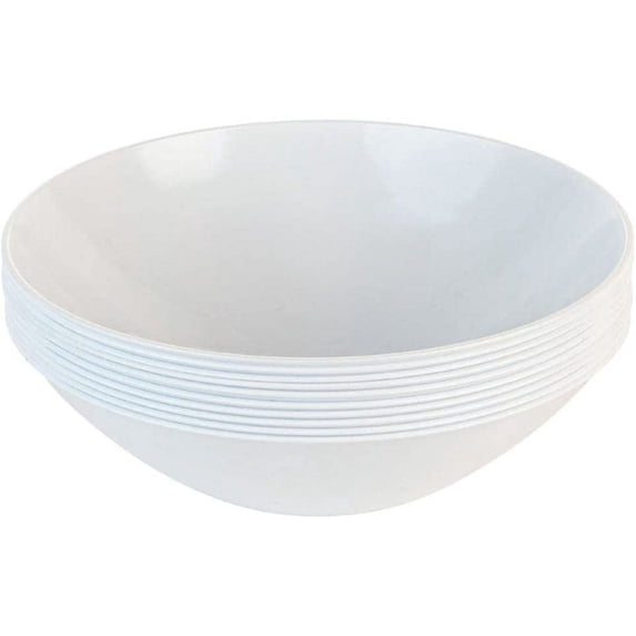 (10 PACK) EcoQuality 16 oz White Plastic Round Bowls - Disposable Plastic Soup Bowls, Heavy Duty Plastic Salad Bowls, Dessert Bowl for Baby Showers, Weddings, Birthday Party