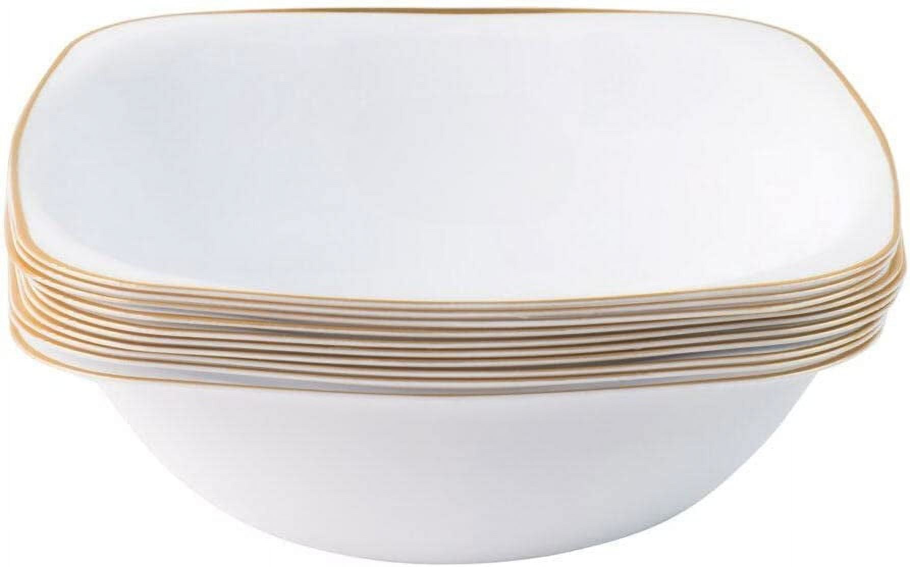 (10 PACK) EcoQuality 16 oz White Plastic Square Bowls with Gold Rim - Disposable Plastic Soup Bowls, Heavy Duty Plastic Salad Bowls, Dessert Bowl for Baby Showers, Weddings, Birthday Party