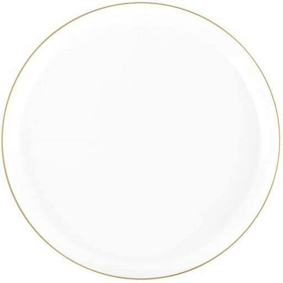 (10 PACK) EcoQuality 6.3" inch Round White Plastic Plates with Gold Rim Design - Disposable China Like Party Plates, Heavy Duty Dessert Plates, Dinner Plate, Salad, Wedding, Serveware
