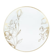 (10 PACK) EcoQuality 9" inch Round White Plastic Plates with Gold Floral Antique Design - Disposable China Like Party Plates, Heavy Duty Salad Plates, Dinner Plate, Dessert, Wedding, Serveware