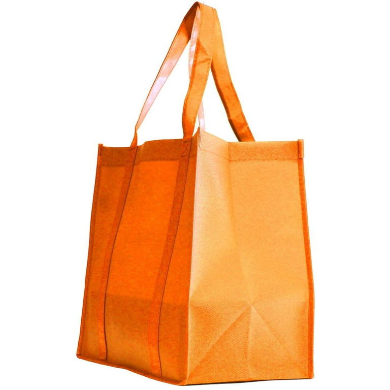 10 PACK Heavy Duty Grocery Tote Bag, Orange Large & Super Strong, Reusable  Shopping Bags with Stand-up PL Bottom, Non-Woven Convention Tote Bags, (Set