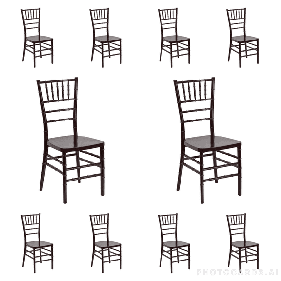 (10 PACK) Mahogany Resin Chiavari Banquet Chair with FREE Vinyl Seat Cushion / Commercial Quality Stackable Resin Chiavari Wedding Chair