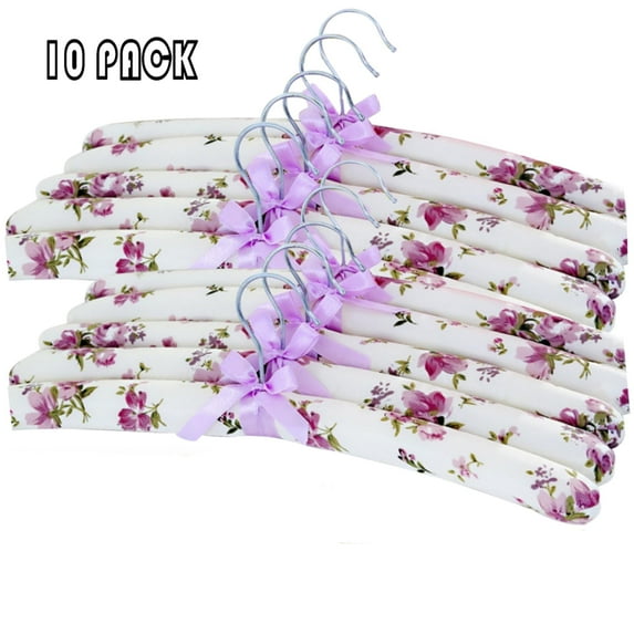 10 Pack Padded Hanger, Floral Padded Coat Hangers Bridal Wedding Dress Hanger Rack Soft Padded Hangers for Women Anti Slip Sweater Hangers for Clothes Skirts Closet (Random Colors)