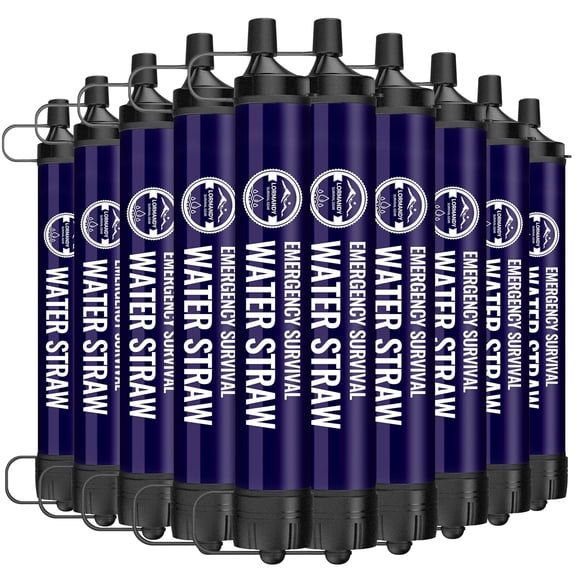 10 PACK Portable Water Filter Straw Mini Water Purifier Survival Gear for Emergencies, Hiking, Camping, Disaster Preparation-Deep Blue