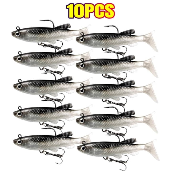 10 PACK Soft Fishing Lures Shad Minnow Swimbaits , Pre-Rigged Jig Heads Paddle Tail Swim Baits for Bass, Trout, Walleye, Crappie, Sinking Jigs Bait for Saltwater Freshwater