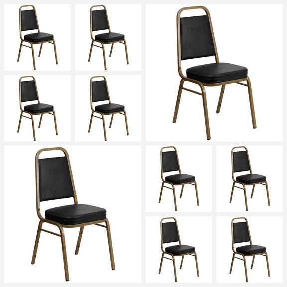(10 PACK) Trapezoidal Back Banquet Dining Chair with Black Vinyl - Commercial Quality Restaurant Chair