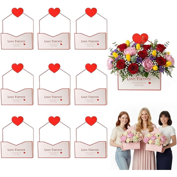 10 PACK Valentine Envelope Boxes,Valentine Envelope Gift Box,Pink EnvelopeBox, Valentines Day Flower Bouquet Package Gift Folding Paper Boxes for Wedding Birthday Festival Party Decoration(Red)