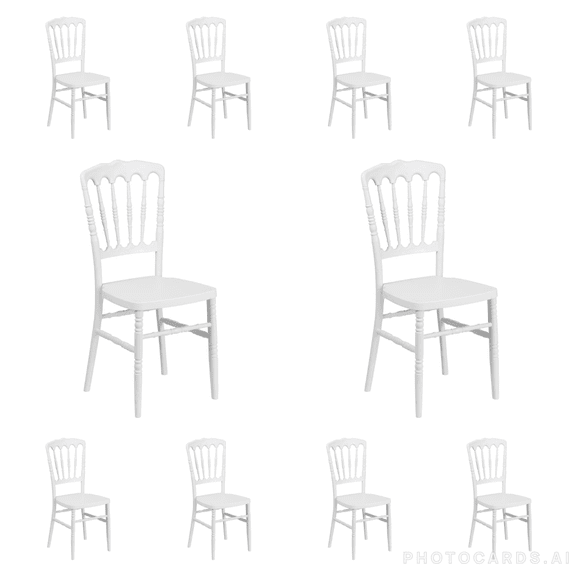 (10 PACK) White Resin Napoleon Banquet Chair with FREE Vinyl Seat Cushion / Commercial Quality Stackable Resin Napoleon Wedding Chair