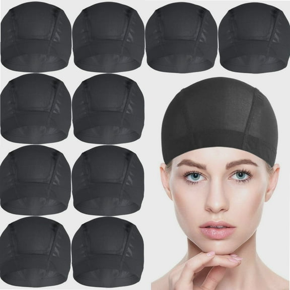10 PACK Wig Caps for Wig Making - Stretchable Dome Mesh Wig Caps for Women Lace Front WigBlack (10pcs)
