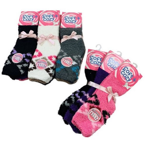 10 PAIR WOMENS JUNIORS SOFT & COZY FUZZY SOCKS NON-SLIP/DIAMONDS