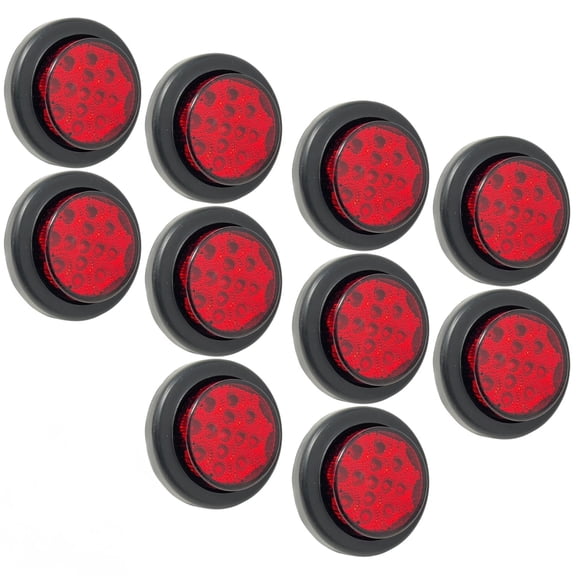 10 PC 2" Round LED Light Side Marker Clearance [13 LEDs] [Rubber Grommet + Removable 2 Wire Pigtail Plug] [IP 67] for Trailers RV's Trucks Off Road- 10 Red Lights