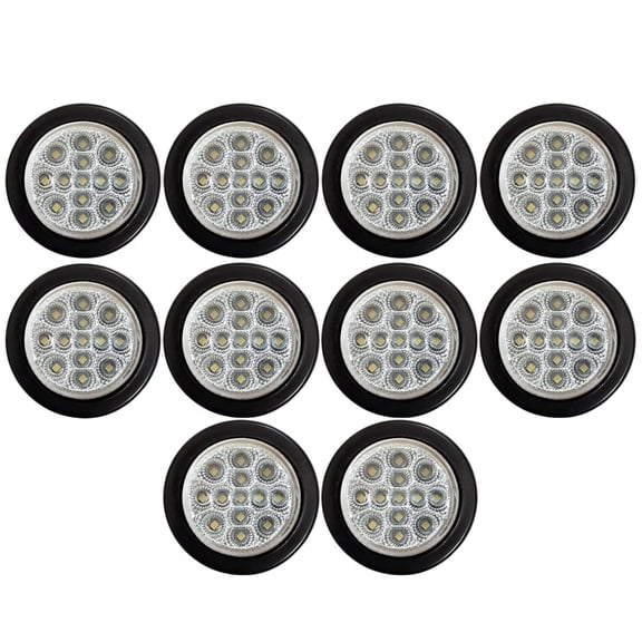 10 PC 2" Round Red 13 LED Light Side Marker Clearance Clear Lens Reflector Lens Rubber Grommet + Removable 2 Wire Pigtail Plug IP67 Waterproof Trailers RV's Trucks Off Road 12V
