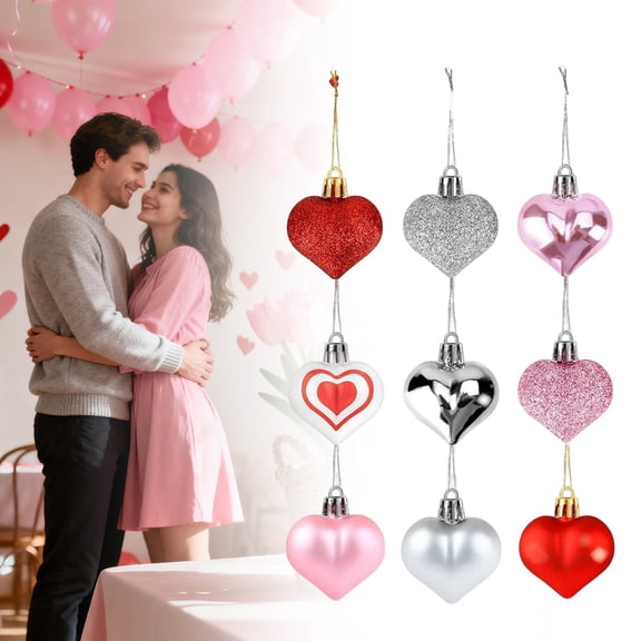 10 PC Hanging Valentines Heart, Valentines Day Heart Decor, Romantics Heart-Shape Decorative Items for Valentine Pendant with Pre Drilled Holes Holiday Ornament