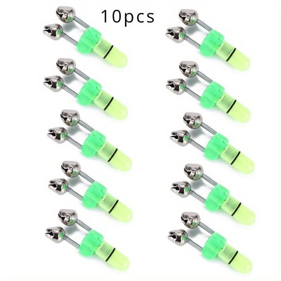 10 Pcs LED Night Fishing Bite Bait Alarm with 2 Bells Light Rod Tip Clip Alert Ring for Night Fishing