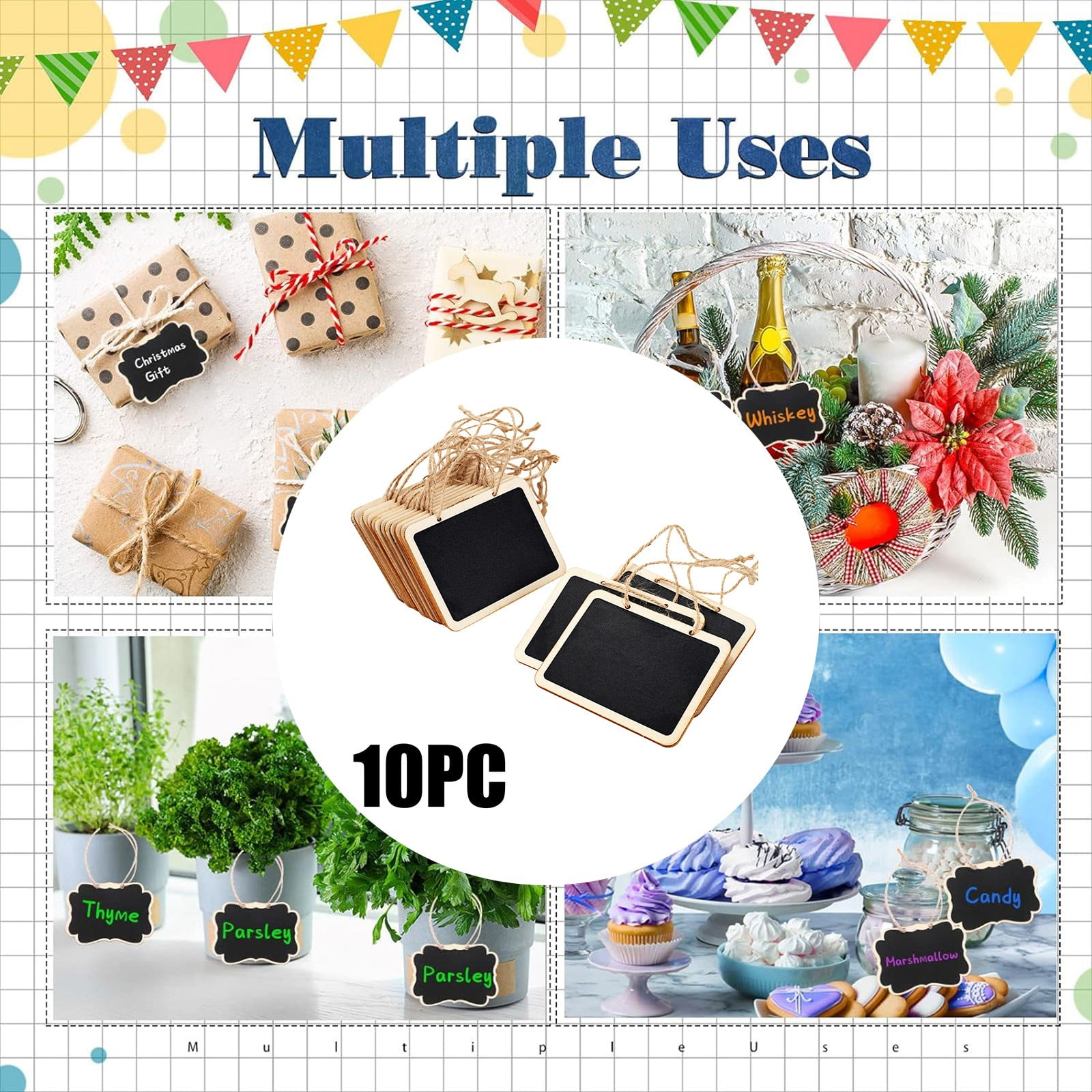 10 PC Wooden Mini Blackboard Pendant With Rope For Wall Hanging Ideal