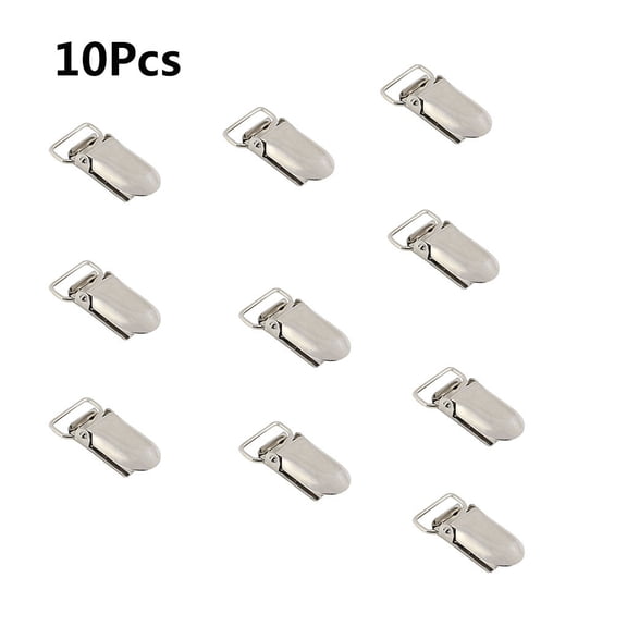 10 PCS 1" Suspender Clips Metal Pacifier Clip Holder for Pacifiers DIY Baby Toy Bibs Garter Making Supplies (Silver,Bulk)