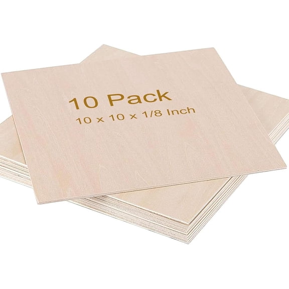 10 PCS 10 x 10 x 1/8 Inch Basswood Sheets, Thin Wood Sheets, Square Unfinished Wood Boards for DIY Crafts Projects Painting Decoration Modelling Handicraft